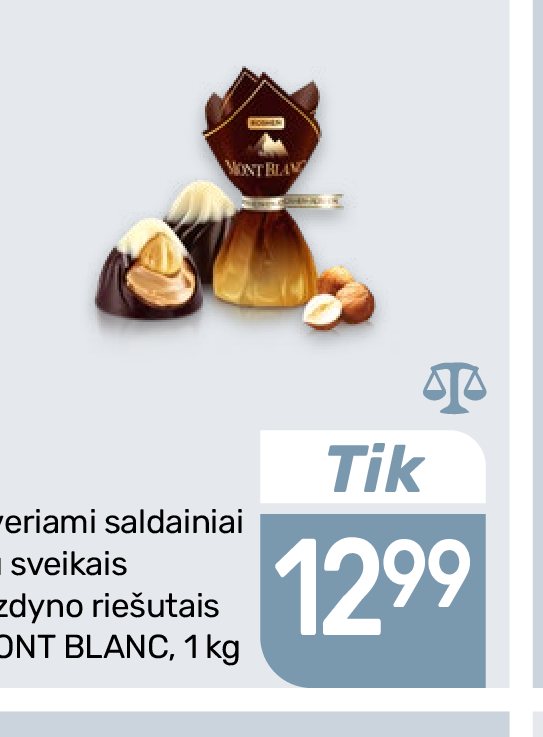 Sveriami saldainiai su sveikais lazdyno riešutais MONT BLANC, 1 kg