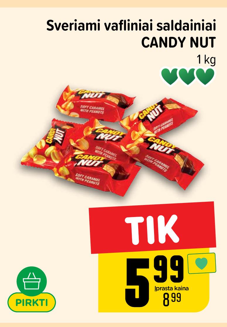 Sveriami vafliniai saldainiai CANDY NUT, 1 kg