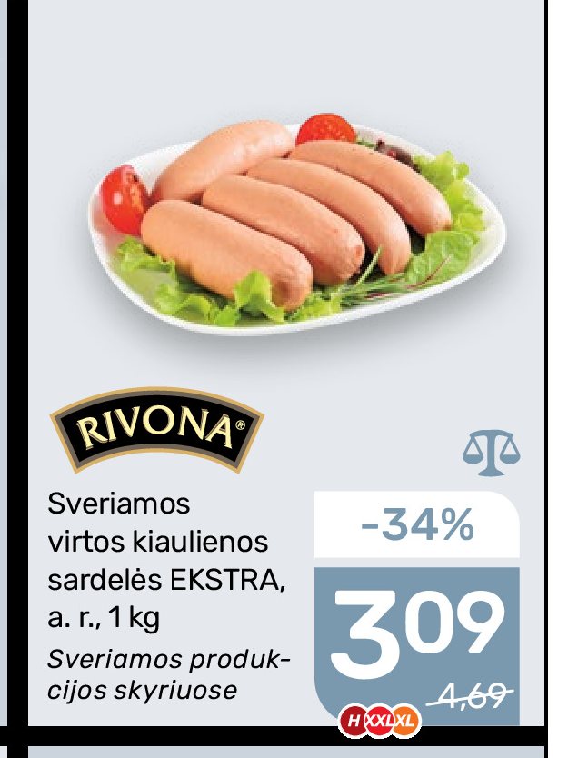 Sveriamos virtos kiaulienos sardelės EKSTRA RIVONA, 1 kg