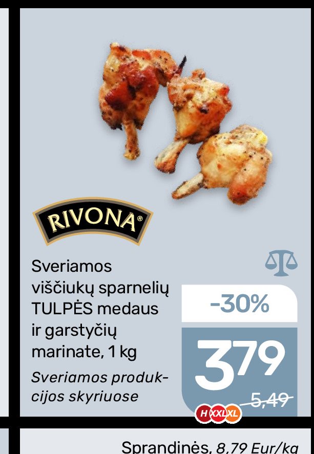 Sveriamos viščiukų sparnelių TULPĖS medaus ir garstyčių marinate RIVONA, 1 kg