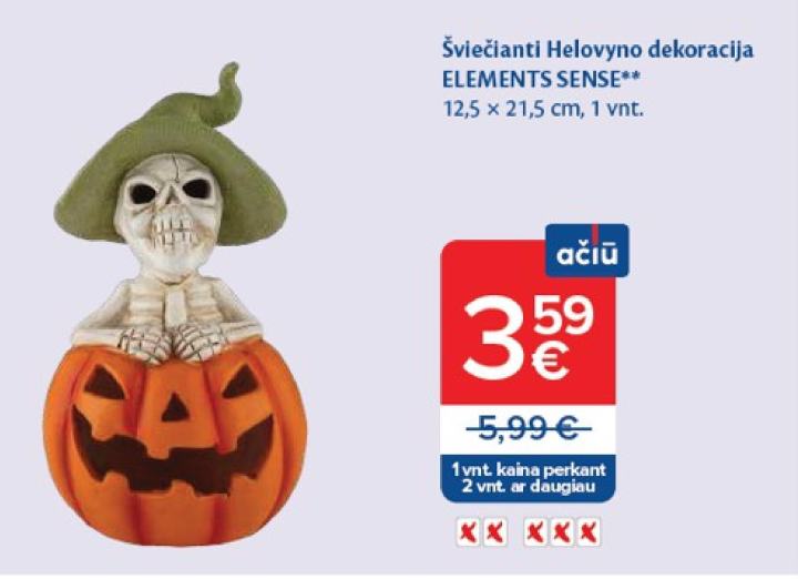 Šviečianti Helovyno dekoracija ELEMENTS SENSE, 12.5 x 21.5 cm