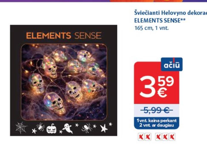 Šviečianti Helovyno dekoracija ELEMENTS SENSE, 165 cm