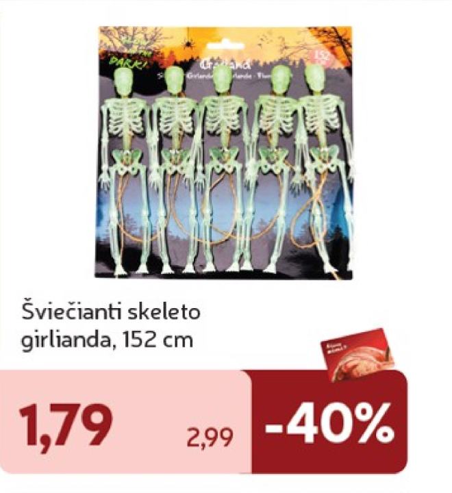 Šviečianti skeleto girlianda, 152 cm