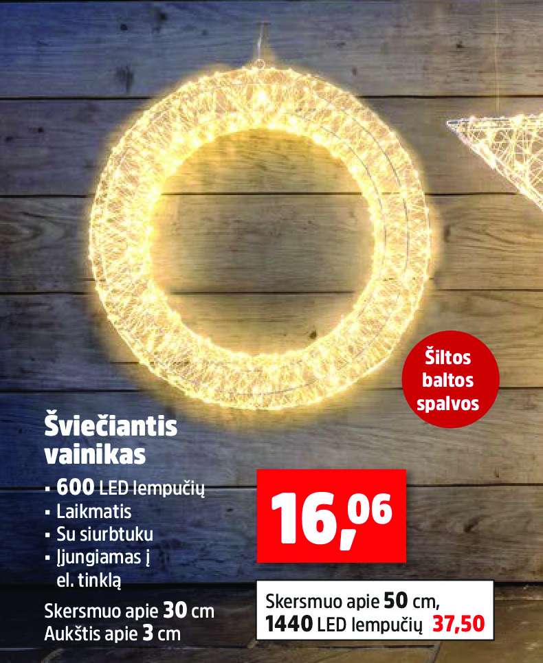 Šviečiantis vainikas, 30 cm