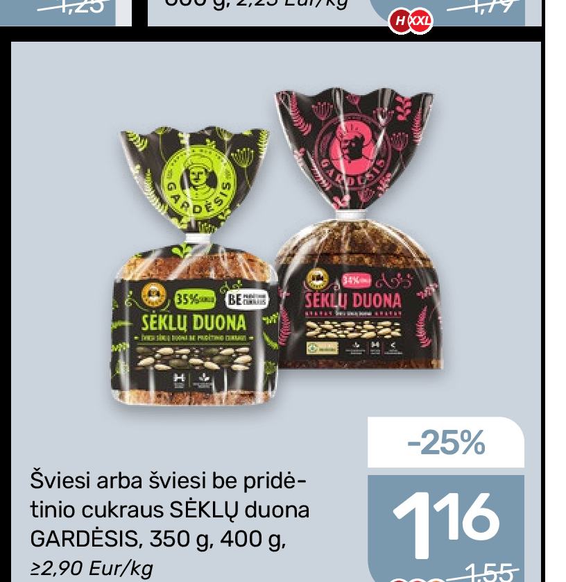 Šviesi arba šviesi be pridėtinio cukraus SĖKLŲ duona GARDĖSIS, 350 g