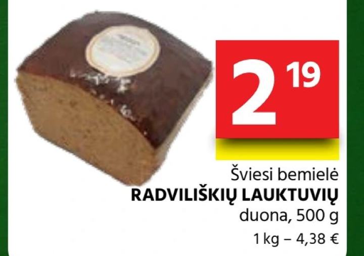 Šviesi bemielė RADVILIŠKIŲ LAUKTUVIŲ duona, 500 g