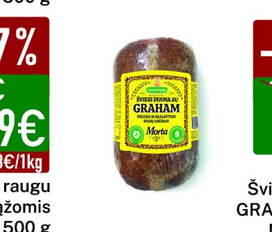 Šviesi duona su GRAHAM miltais Morta, 450 g