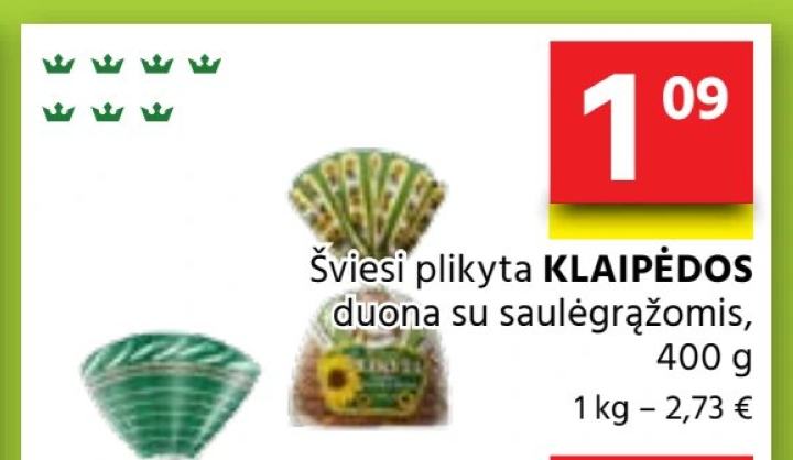 Šviesi plikyta KLAIPĖDOS duona su saulėgrąžomis, 400 g