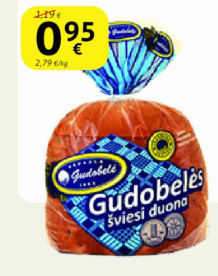 Šviesi raikyta duona GUDOBELĖS, 340 g - 700 g