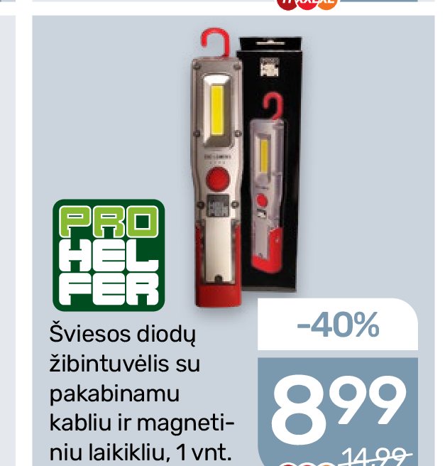 Šviesos diodų žibintuvėlis su pakabinamu kabliu ir magnetiniu laikikliu, 1 vnt