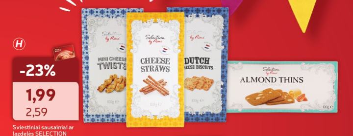 Sviestiniai sausainiai ar lazdelės SELECTION BY RIMI, 100 g