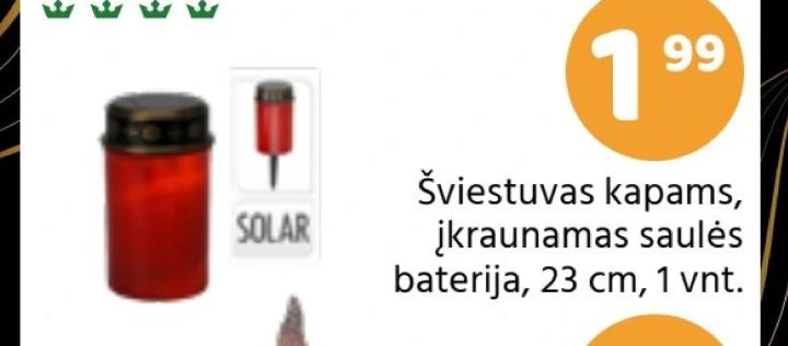 Šviestuvas kapams, įkraunamas saulės baterija, 23 cm