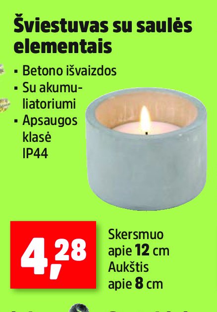 Šviestuvas su saulės elementais, 12 cm
