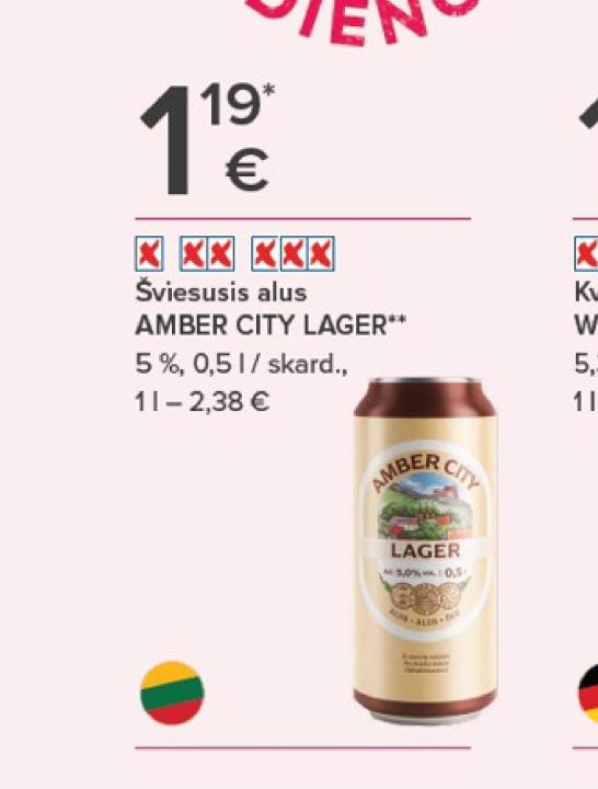 Šviesusis alus AMBER CITY LAGER, 0.5 l