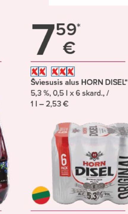 Šviesusis alus HORN DISEL, 0.5 l