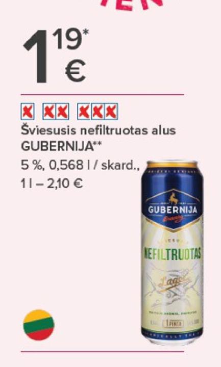 Šviesusis nefiltruotas alus GUBERNIJA, 0.568 l