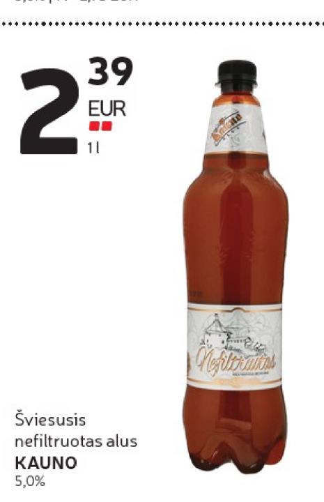 Šviesusis nefiltruotas alus KAUNO, 1 l