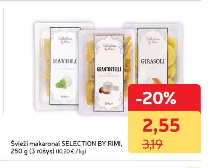 Švieži makaronai SELECTION BY RIMI, 250 g