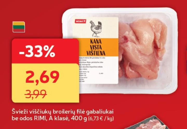 Švieži viščiukų broilerių filė gabaliukai be odos RIMI, 400 g