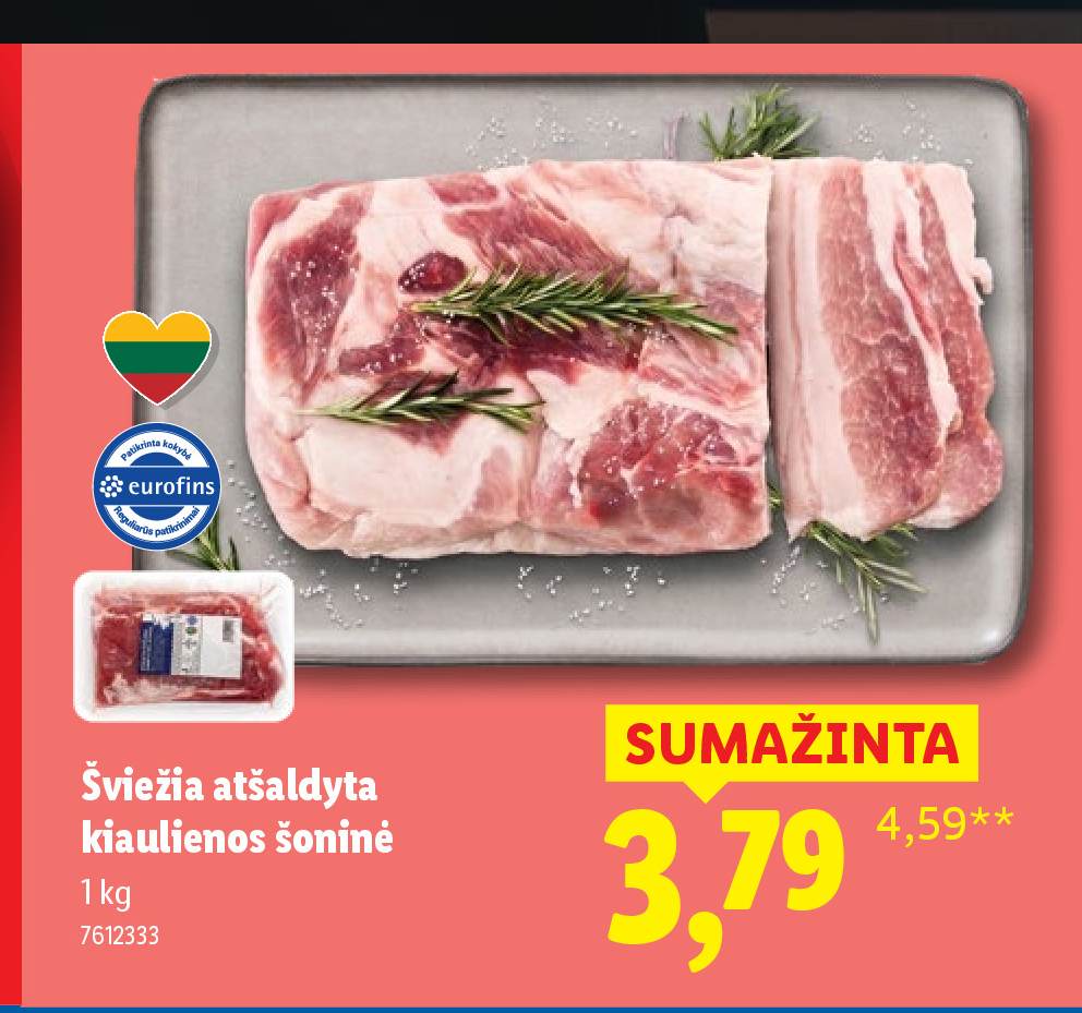 Šviežia atšaldyta kiaulienos šoninė, 1 kg
