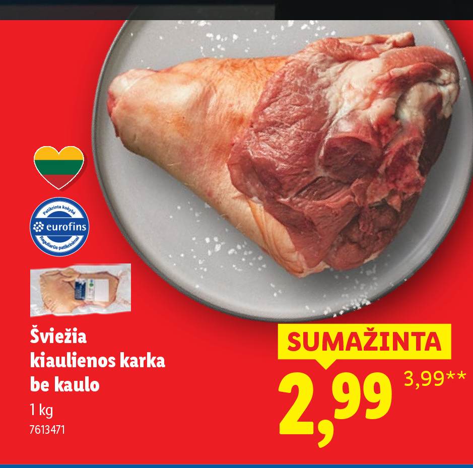 Šviežia kiaulienos karka be kaulo, 1 kg