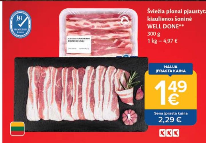 Šviežia plonai pjaustyta kiaulienos šoninė WELL DONE, 300 g