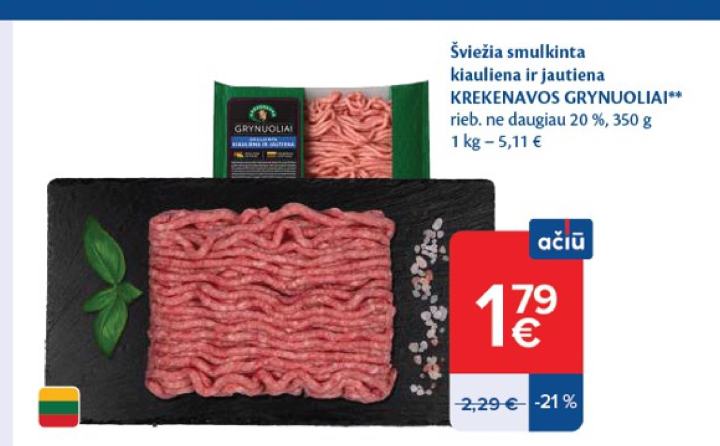Šviežia smulkinta kiauliena ir jautiena KREKENAVOS GRYNUOLIAI, 350 g