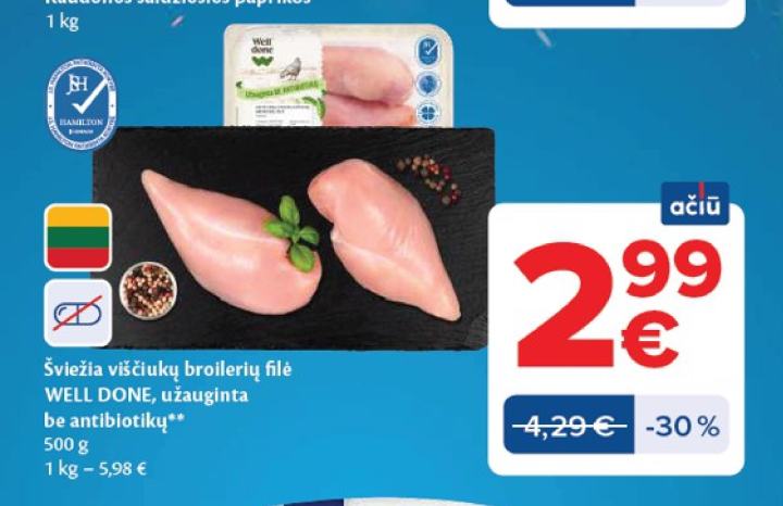 Šviežia viščiukų broilerių filė WELL DONE, 500 g