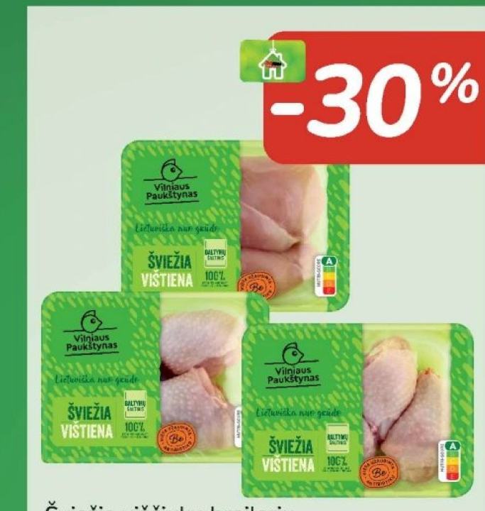 Šviežia viščiukų broilerų filė, blauzdelės, blauzdelės be sąnario, be antibiotikų VILNIAUS PAUKŠTYNAS, 400 g-500 g