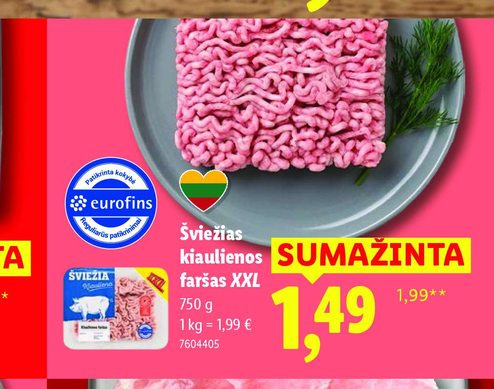 Šviežias kiaulienos faršas XXL, 750 g