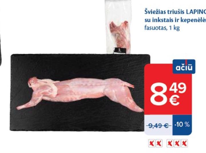 Šviežias triušis LAPINO PUOTA su inkstais ir kepenėlėmis, 1 kg