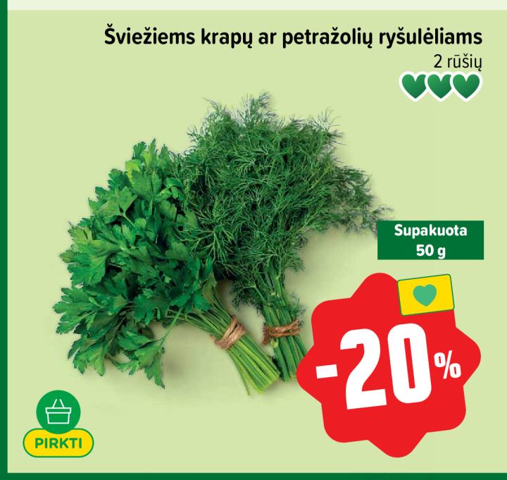 Šviežiems krapų ar petražolių ryšulėliams, 50 g