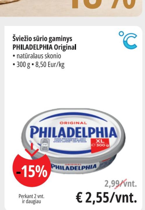Šviežio sūrio gaminys PHILADELPHIA Original, 300 g
