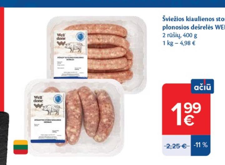 Šviežios kiaulienos storosios; plonosios dešrelės WELL DONE, 400 g