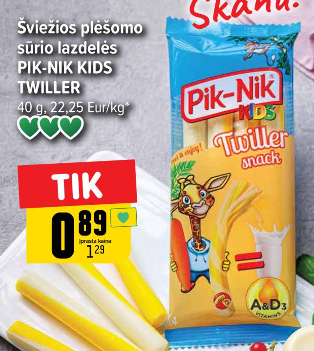 Šviežios plėšomo sūrio lazdelės PIK-NIK KIDS TWILLER, 40 g