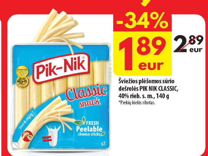 Šviežios plėšomos sūrio dešrelės PIK NIK CLASSIC, 140 g