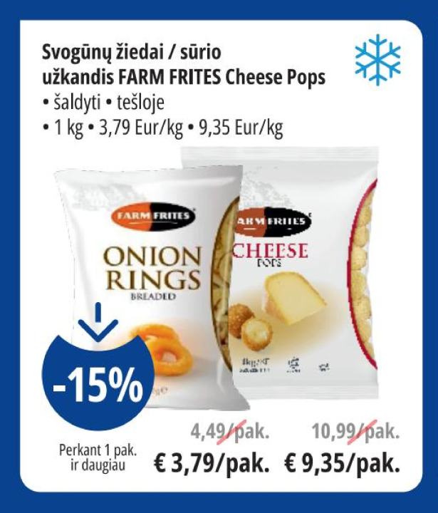 Svogūnų žiedai / sūrio užkandis FARM FRITES Cheese Pops, 1 kg