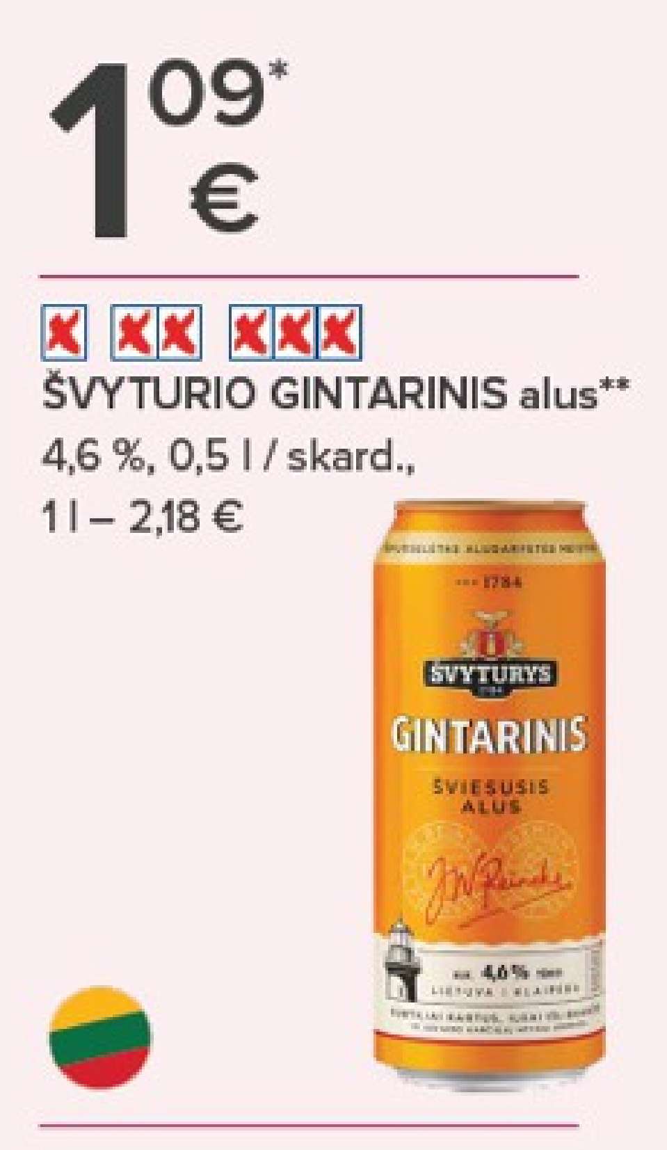 ŠVYTURIO GINTARINIS alus, 0.5 l