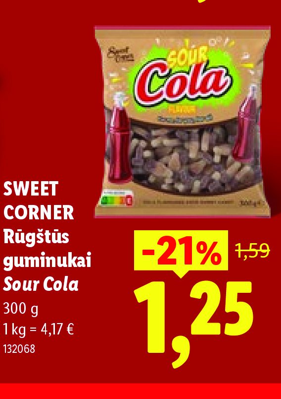 SWEET CORNER Rūgštūs guminukai Sour Cola, 300 g