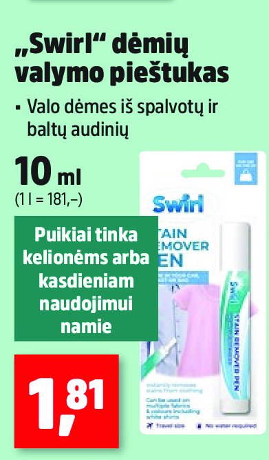 „Swirl“ dėmių valymo pieštukas, 10 ml