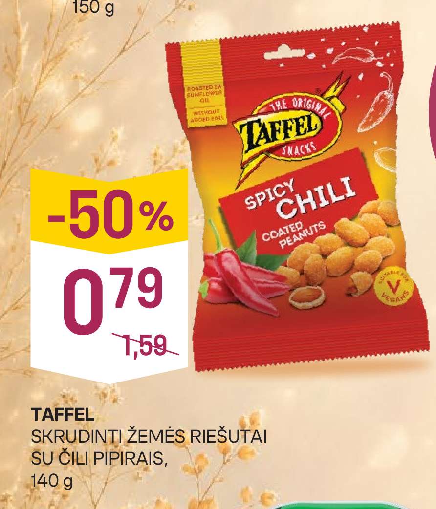 TAFFEL SKRUDINTI ŽEMĖS RIEŠUTAI SU ČILI PIPIRAIS, 140 g