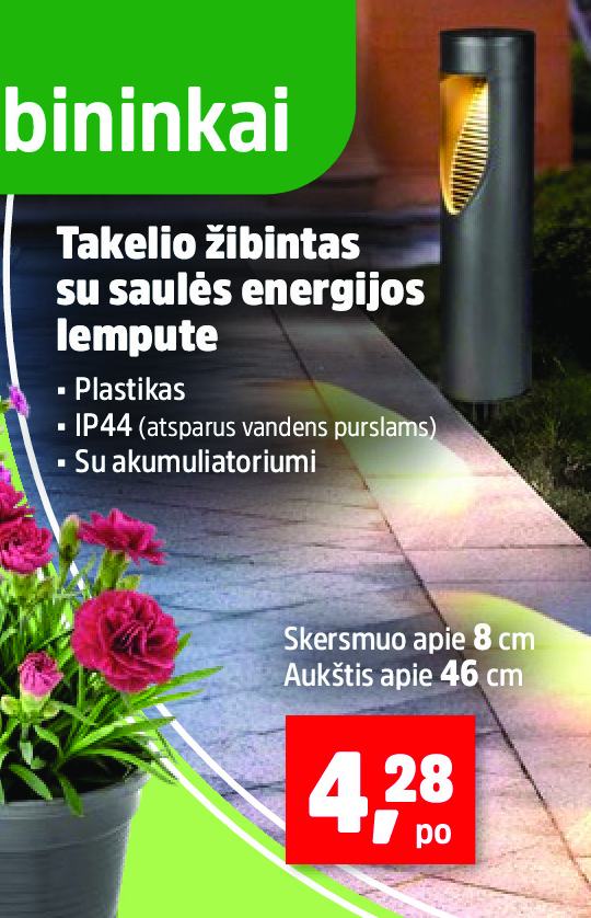 Takelio žibintas su saulės energijos lempute, 8 cm