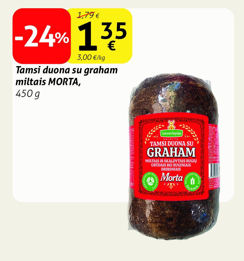 Tamsi duona su graham miltais MORTA, 450 g