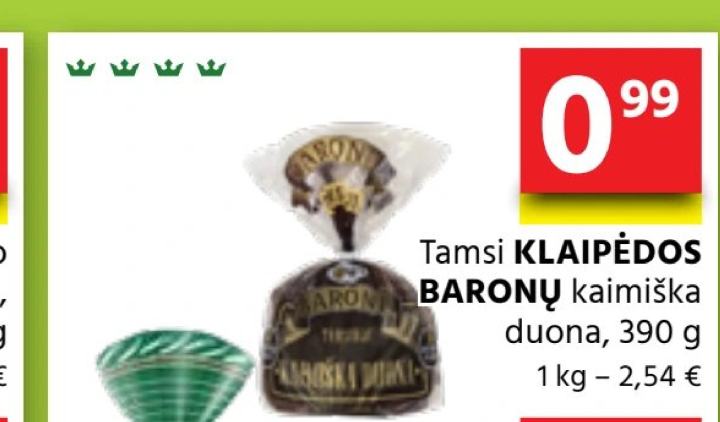 Tamsi KLAIPĖDOS BARONŲ kaimiška duona, 390 g