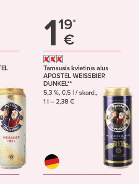 Tamsusis kvietinis alus APOSTEL WEISSBIER DUNKEL, 0.5 l