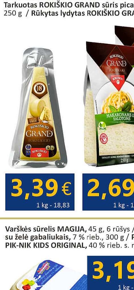 Tarkuotas kietasis ROKIŠKIO GRAND sūris, 100 g