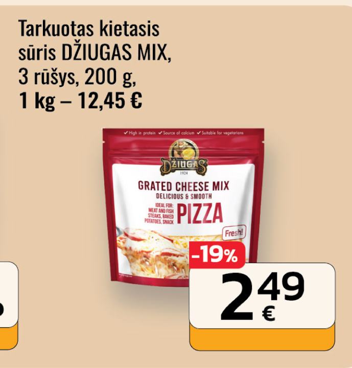 Tarkuotas kietasis sūris DŽIUGAS MIX, 200 g