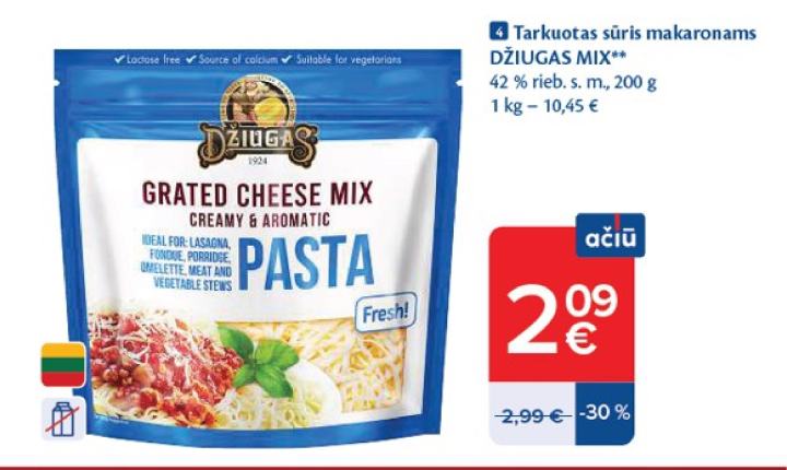 Tarkuotas sūris makaronams DŽIUGAS MIX, 200 g