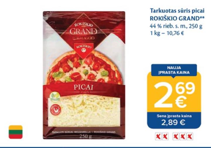 Tarkuotas sūris picai ROKIŠKIO GRAND, 250 g