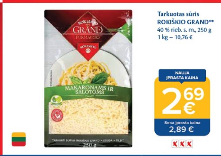 Tarkuotas sūris ROKIŠKIO GRAND, 250 g